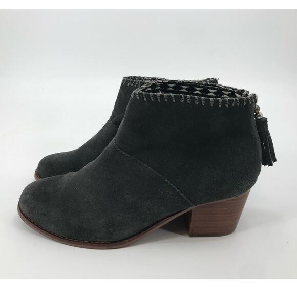 Toms Shoes - Toms Gray Suede Block Heel Back Zip Ankle Boots Size 7.5